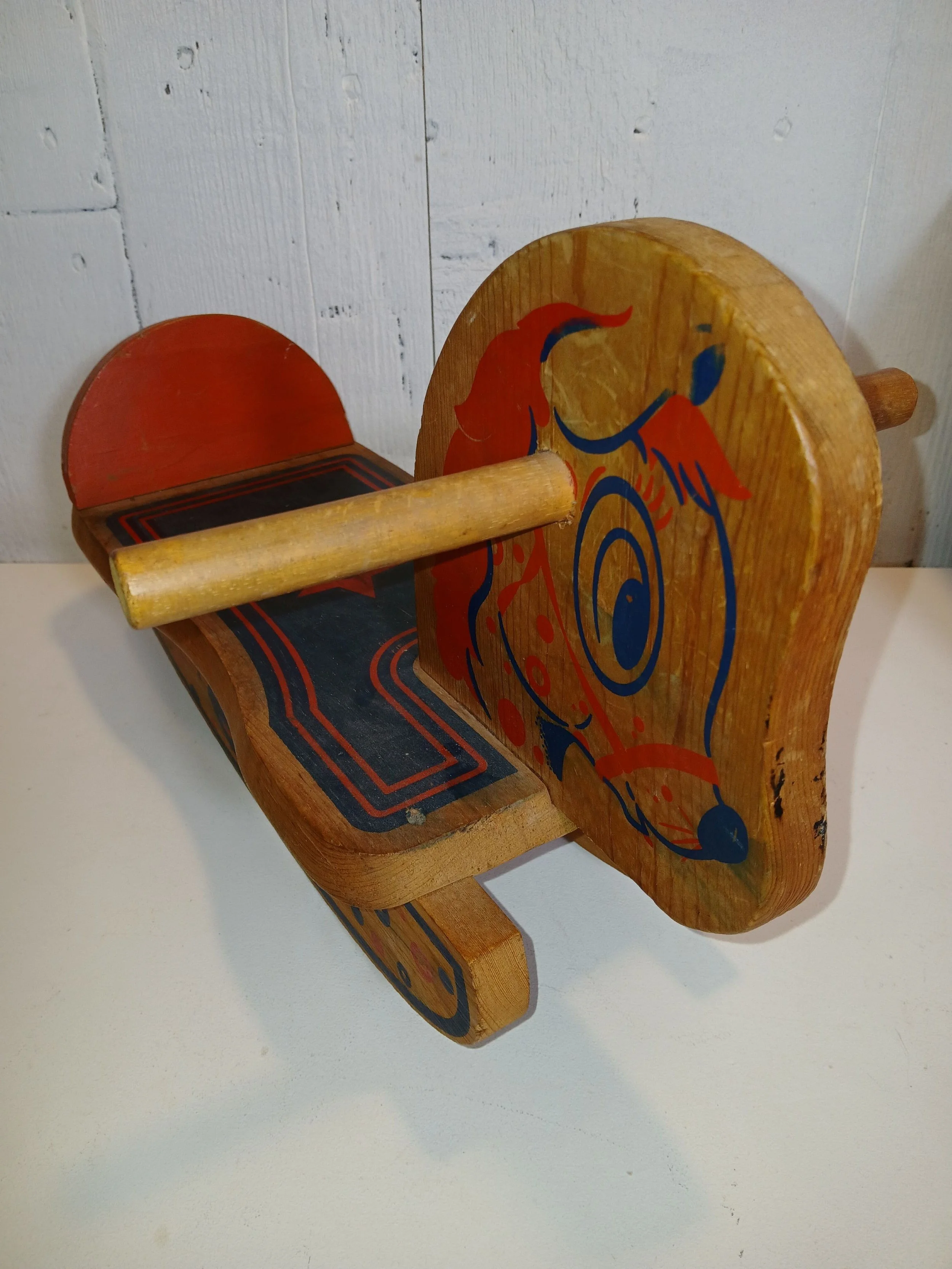Vintage Spotty Toddler Wooden Rocking Horse