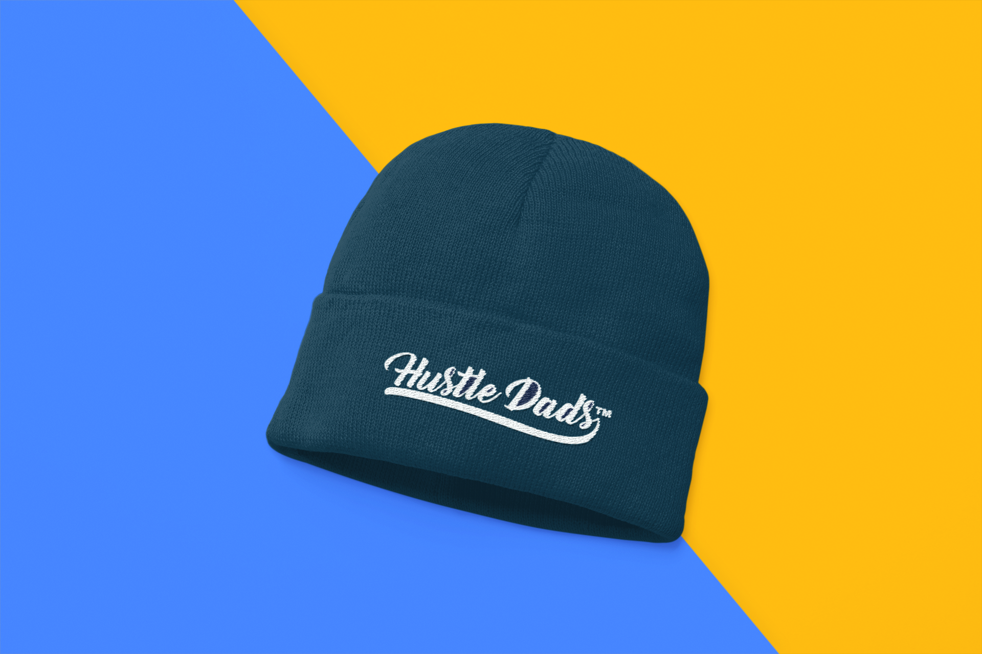 Hustle Dads Beanie White on Navy.png