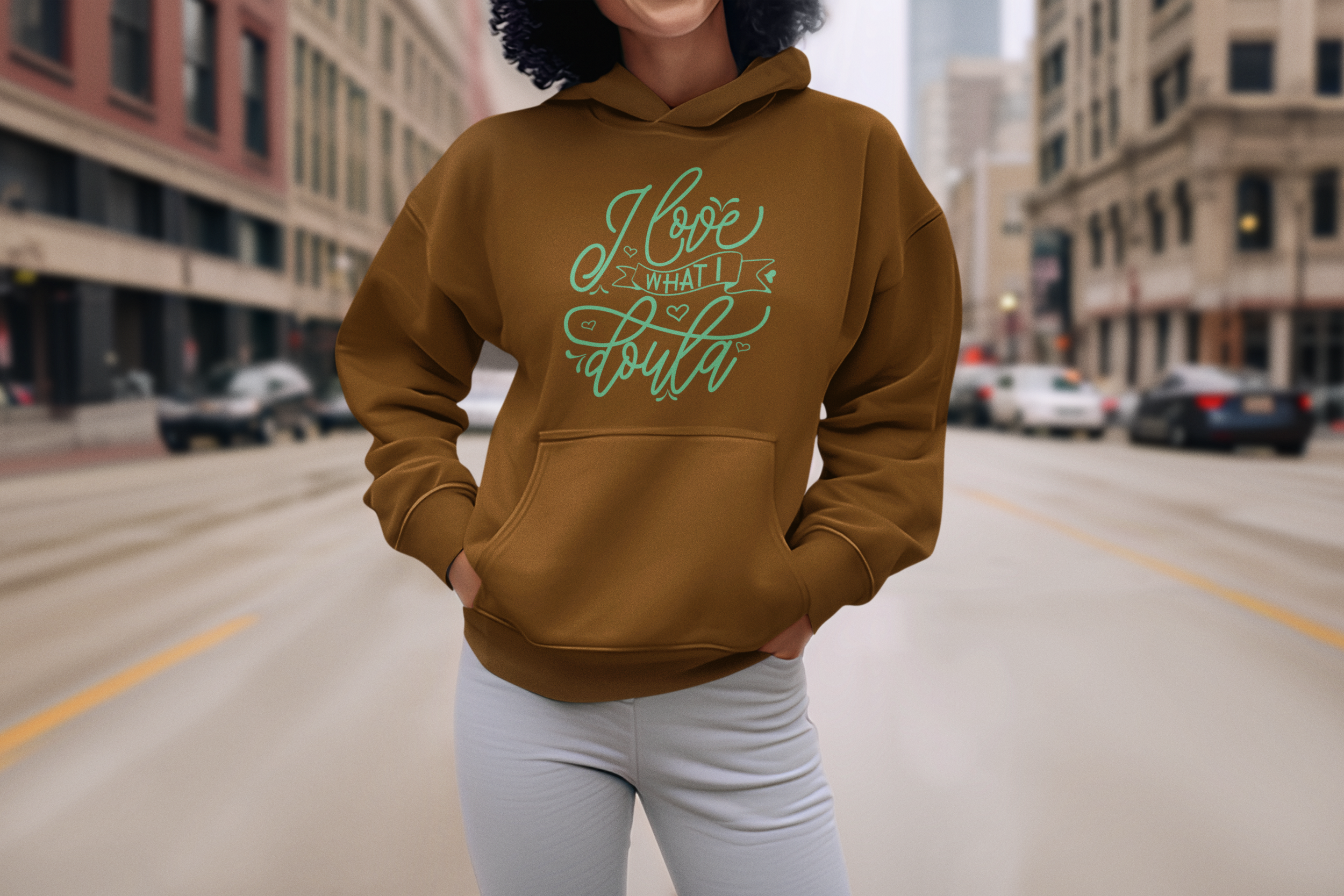 I love what i doula Brown Hoodie.png