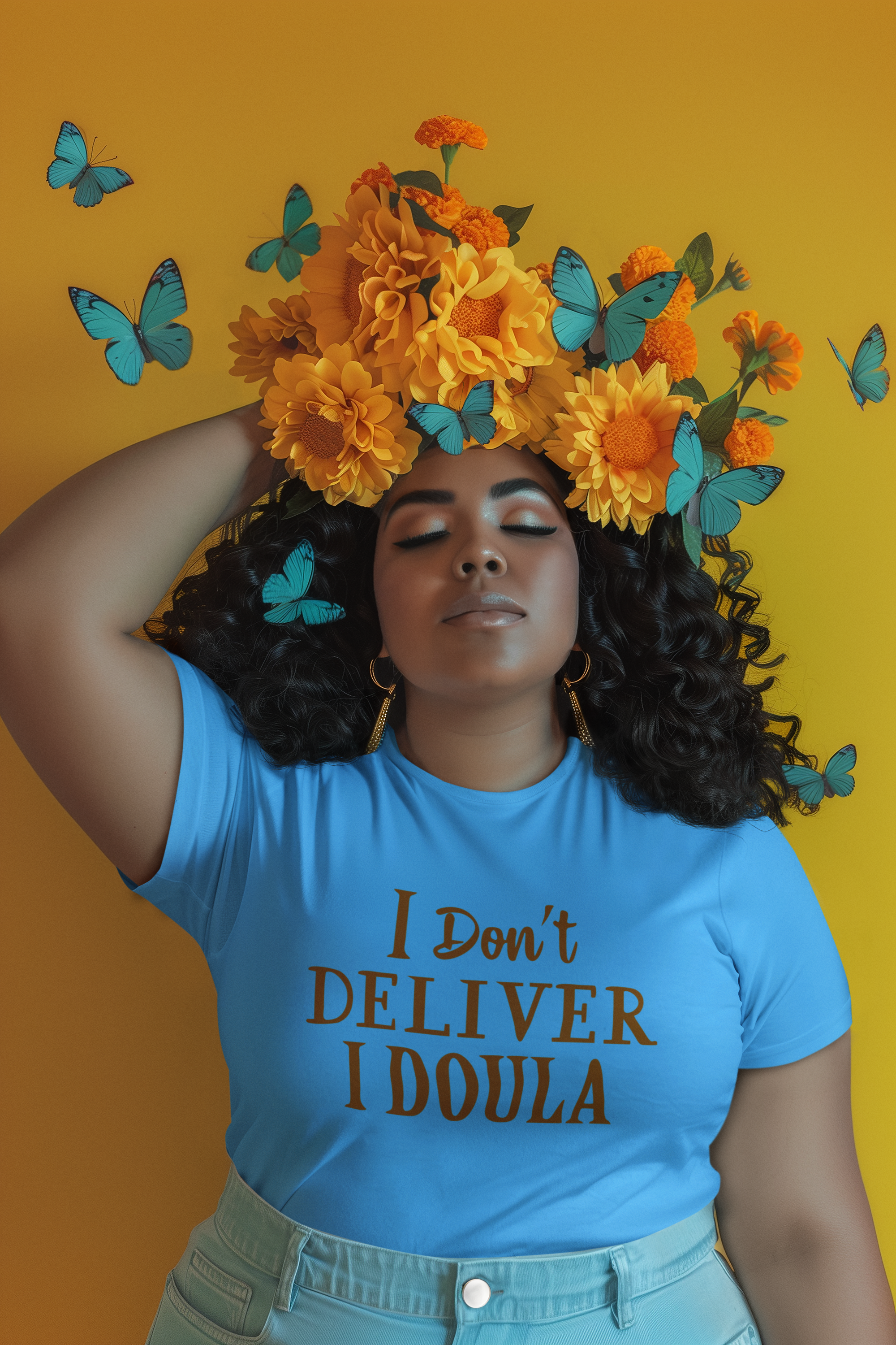 t-shirt-mockup-featuring-an-ai-generated-woman-posing-with-flowers-and-butterflies-in-her-head-m40575.png