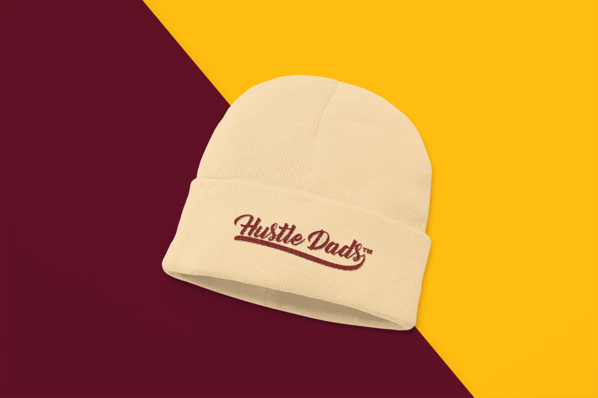 Hustle Dads Beanie Maroon on Tan.png
