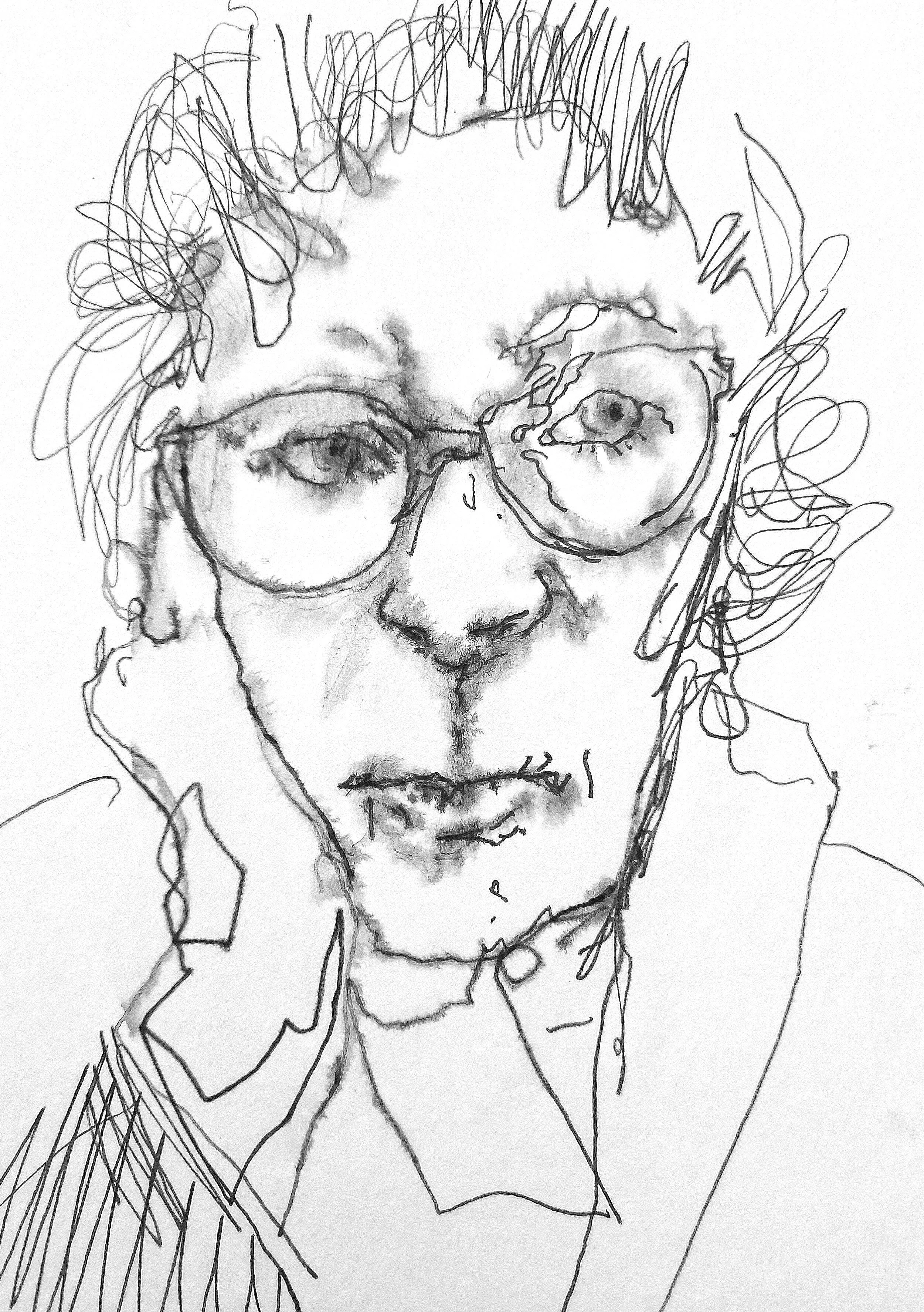 A4 pencil portrait of woman with glasses
