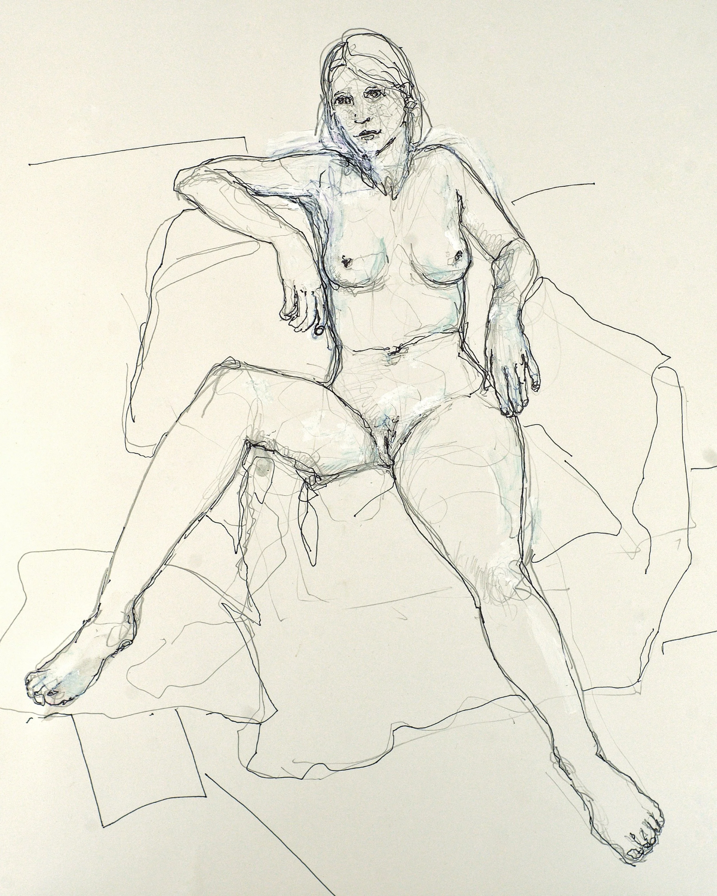 pencil drawing of seated nude figure drawing, 