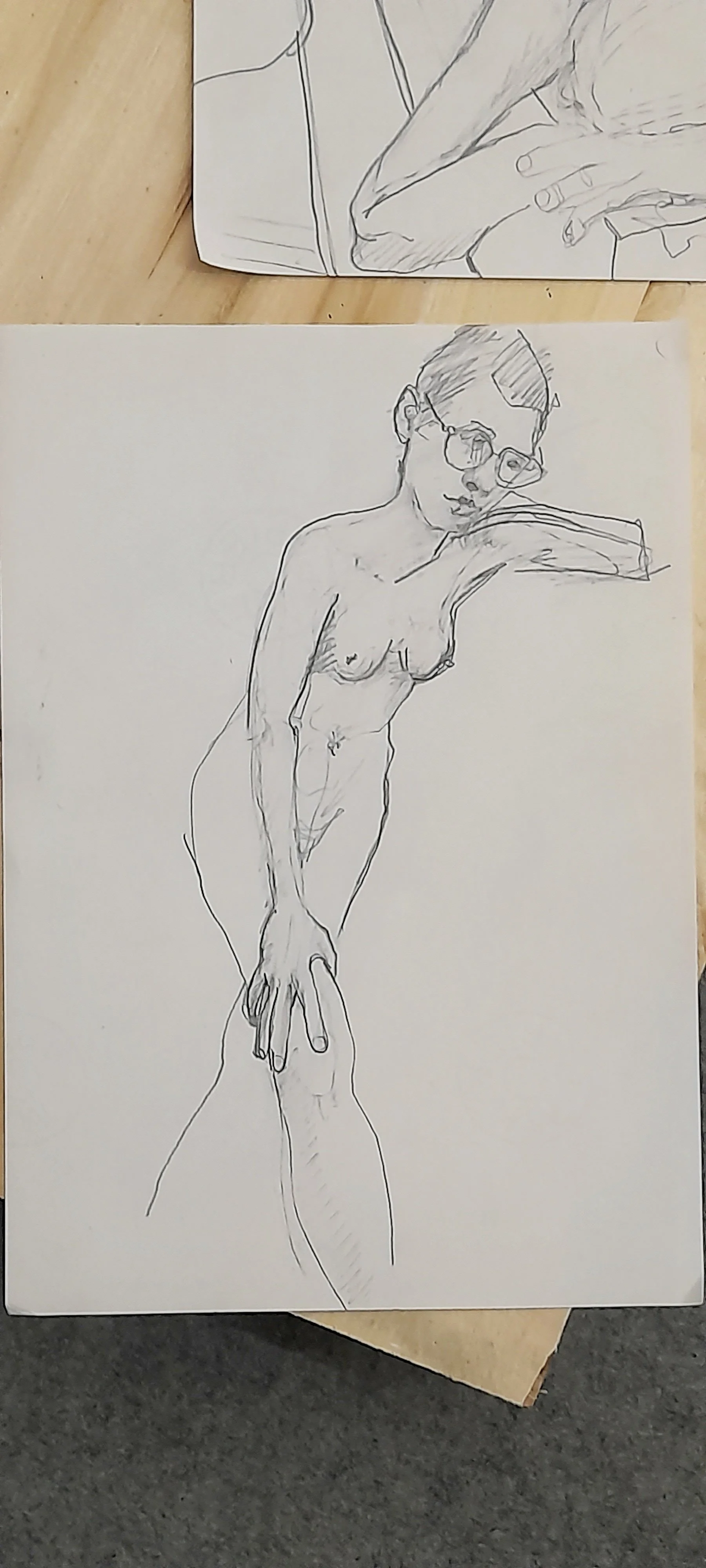pencil drawing of seated nude figure drawing, 