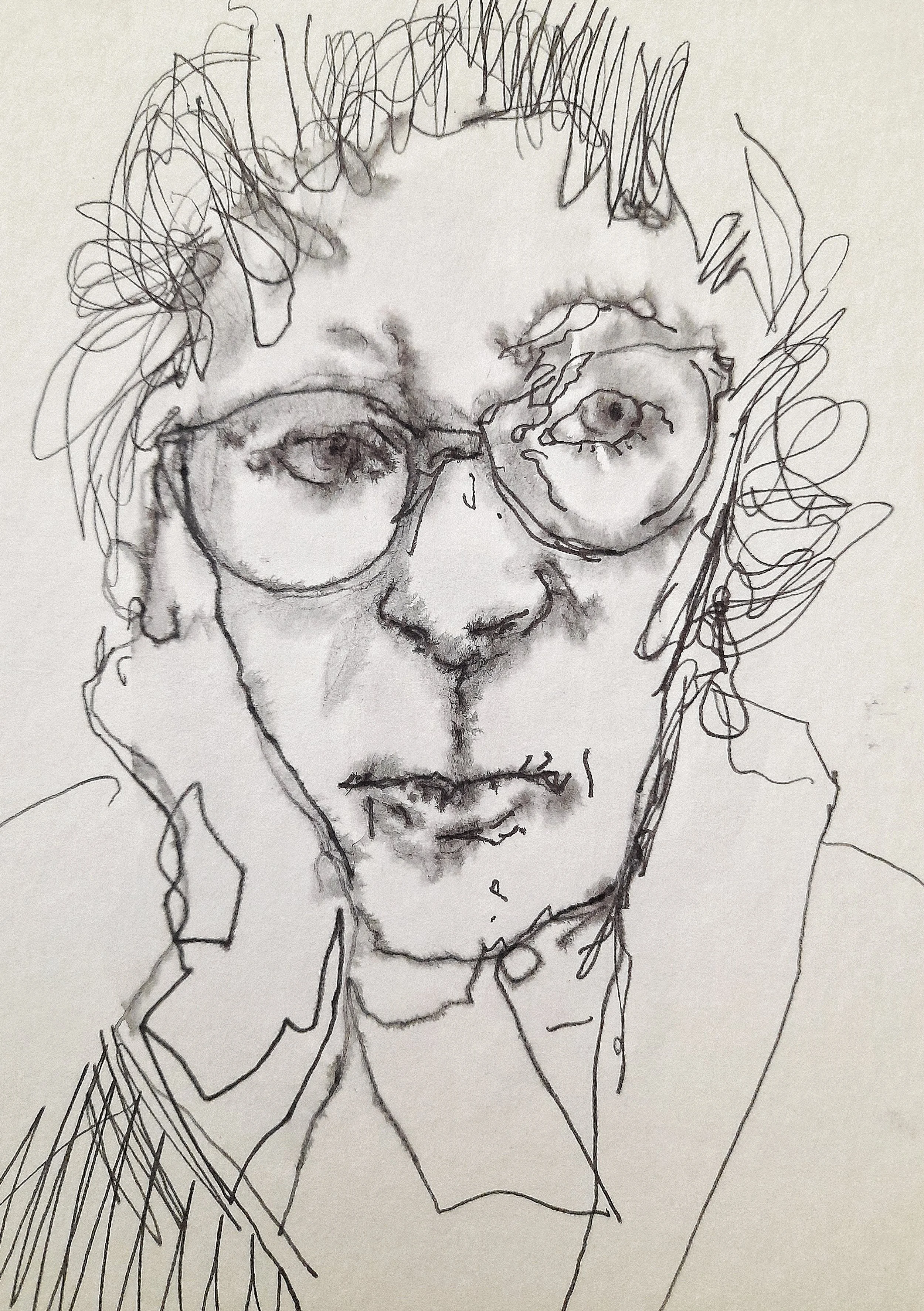 A4 pencil portrait of woman with glasses