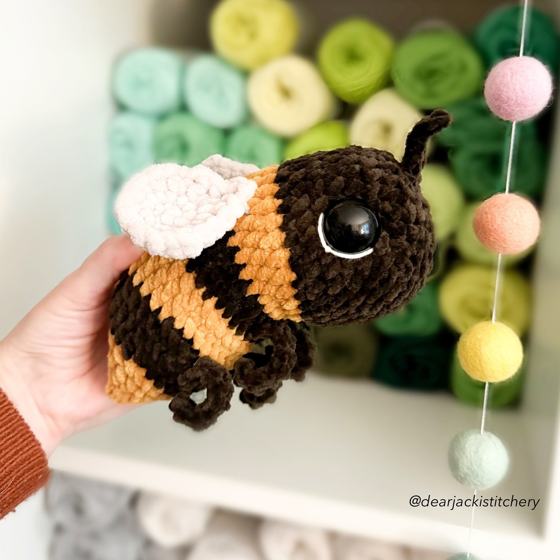 It&rsquo;s #amigurumaday2 and I made it! This is the last amigurumi I made and it&rsquo;s a new pattern, coming soon! A curious Bumble Bee plushie design. 

This was a challenge for me as there are a BILLION 🐝 out there. So, I am hoping I pulled it 