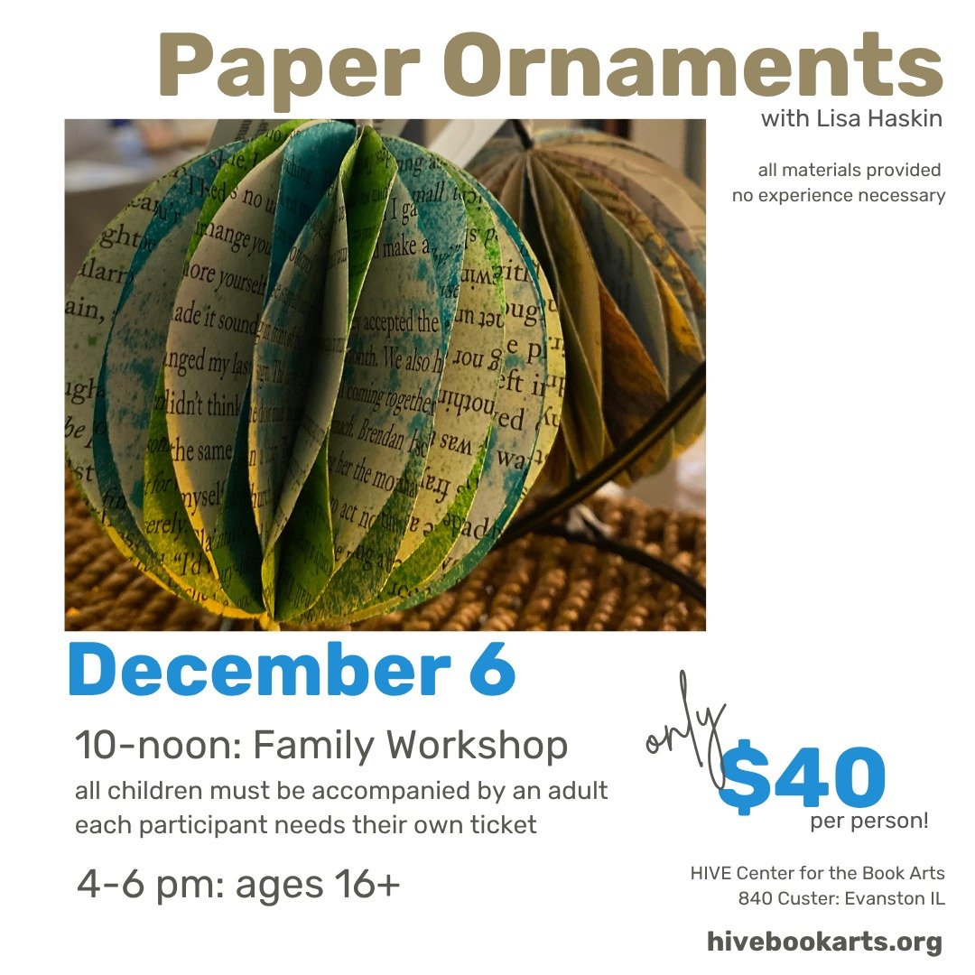 There are still a couple of spots left in Saturday's Paper Ornaments workshop!

There are two sections--choose the one that works best for you and your plans for the day!

Want to spend time with your kiddo, making something lovely? Come to our morni