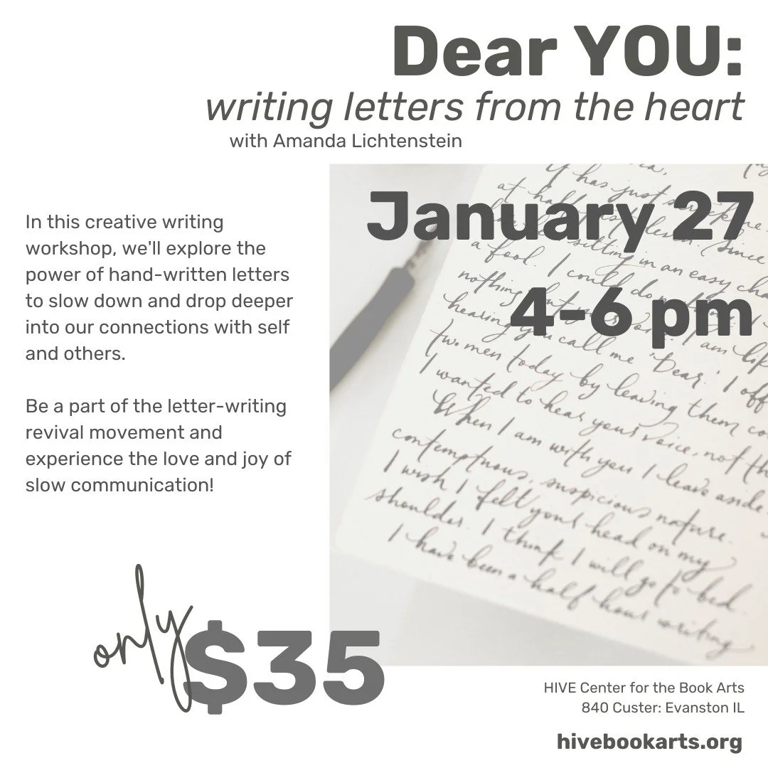 Now more than ever, we need time and space to gather, reflect, write by hand, and honor our souls. 

Join us on Tuesday, January 27 from 4-6 pm for DEAR YOU: Writing Letters From the Heart with the delightful Amanda Lichtenstein. 

Head over to the w