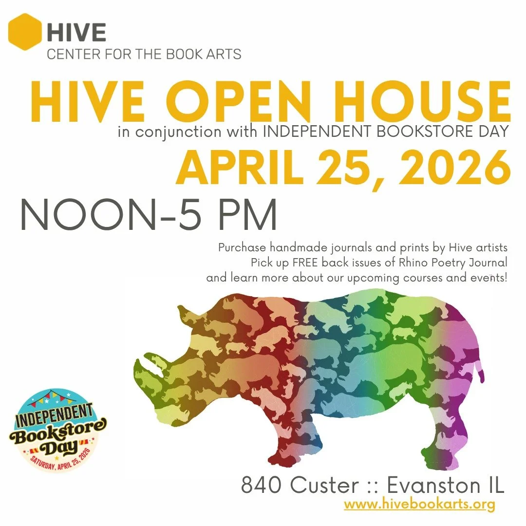 April 25 is @indiebookstoreday and we're DELIGHTED to partner with @rhinopoetry to give you FREE back issues of Rhino Poetry Journals during our Hive Open House from noon-5pm!

You can also purchase handmade journals, prints, tees, and artist's books