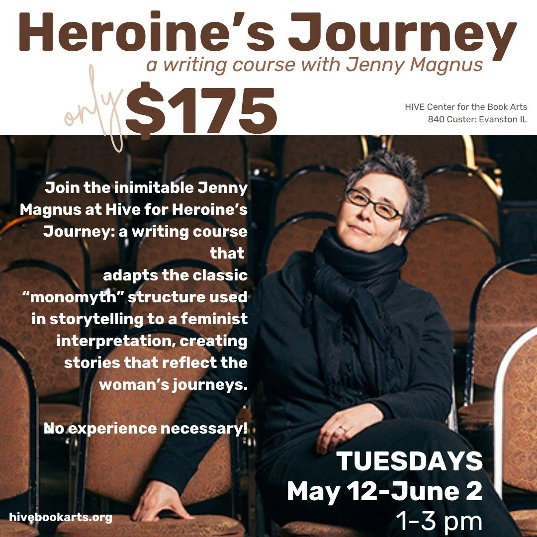 Good afternoon, Hive friends!

We're getting our May-August schedule on our website, and wanted to tell you all about two of our upcoming courses---Bookbinding: Flatback Binding, and Heroine's Journey: a writing course with Jenny Magnus!

Both course