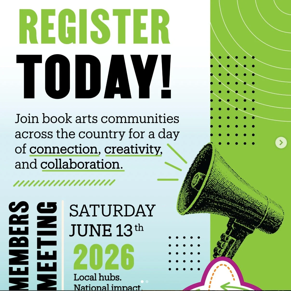 Hey there, Hive friends!

We are delighted to sponsor this year's @collegebookart Meeting, PIVOT(al)! 

This Saturday, June 13, all over the US, folks are convening in various HUBS to nerd out about book arts!

Here in Evanston, you can head over to 