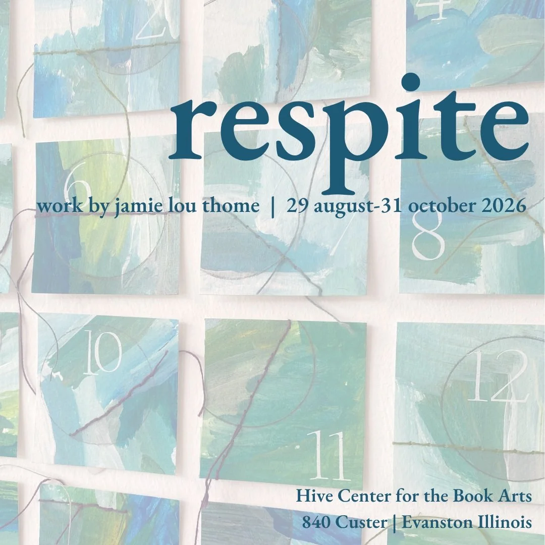 Hey there, Hive friends! 

We've got a new exhibition up on our walls!

respite features work by jamie lou thome: artist&rsquo;s books, drawings on handmade paper, collages, and more. 

As work sells straight off the wall, the exhibition will change,
