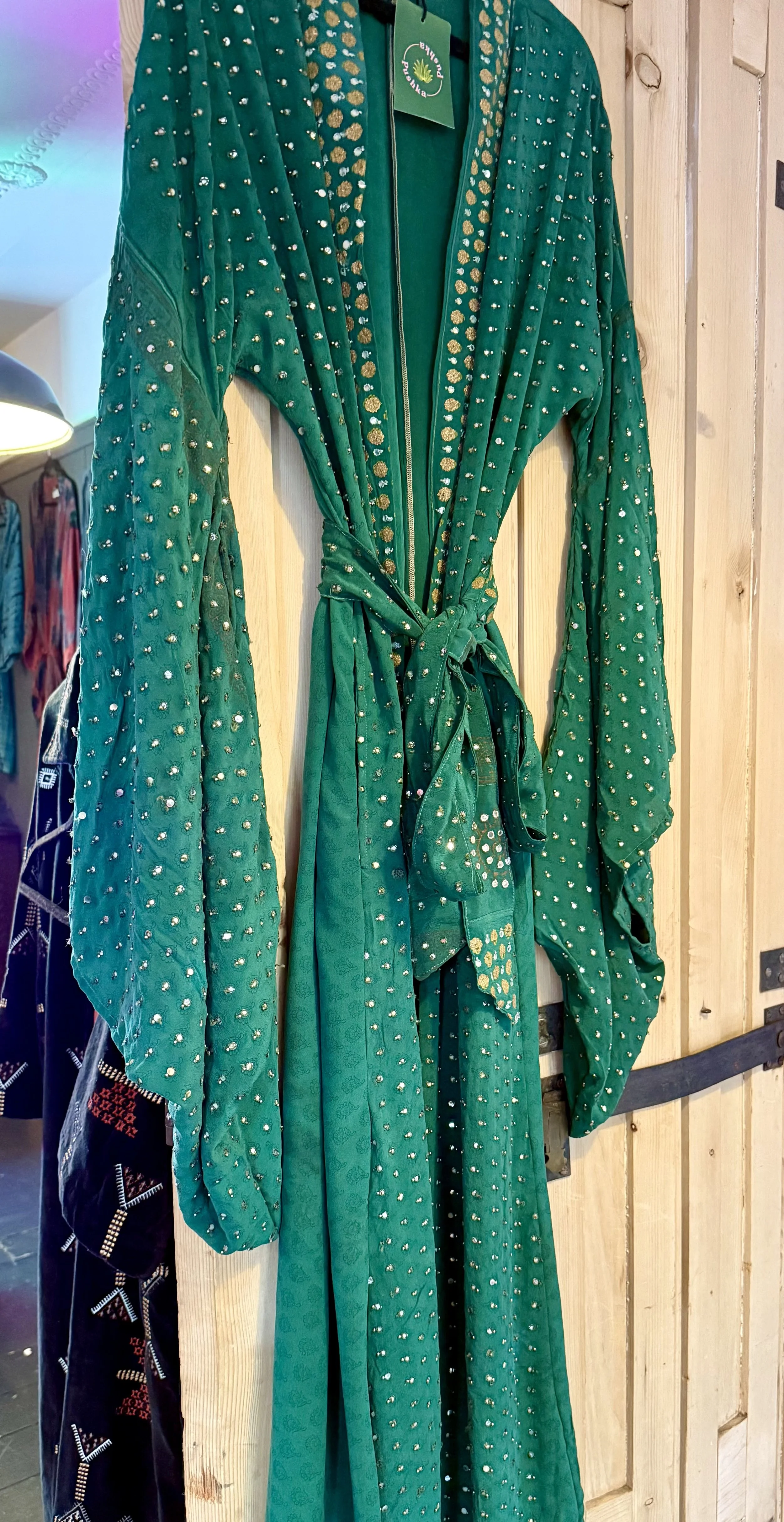 Bell sleeve long silk kimono