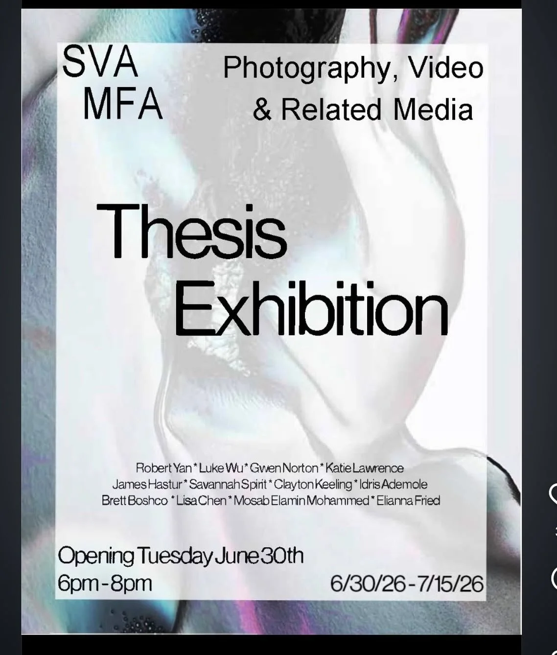SVA Chelsea Gallery
601 West 26th Street, 15th floor
New York, NY 10001