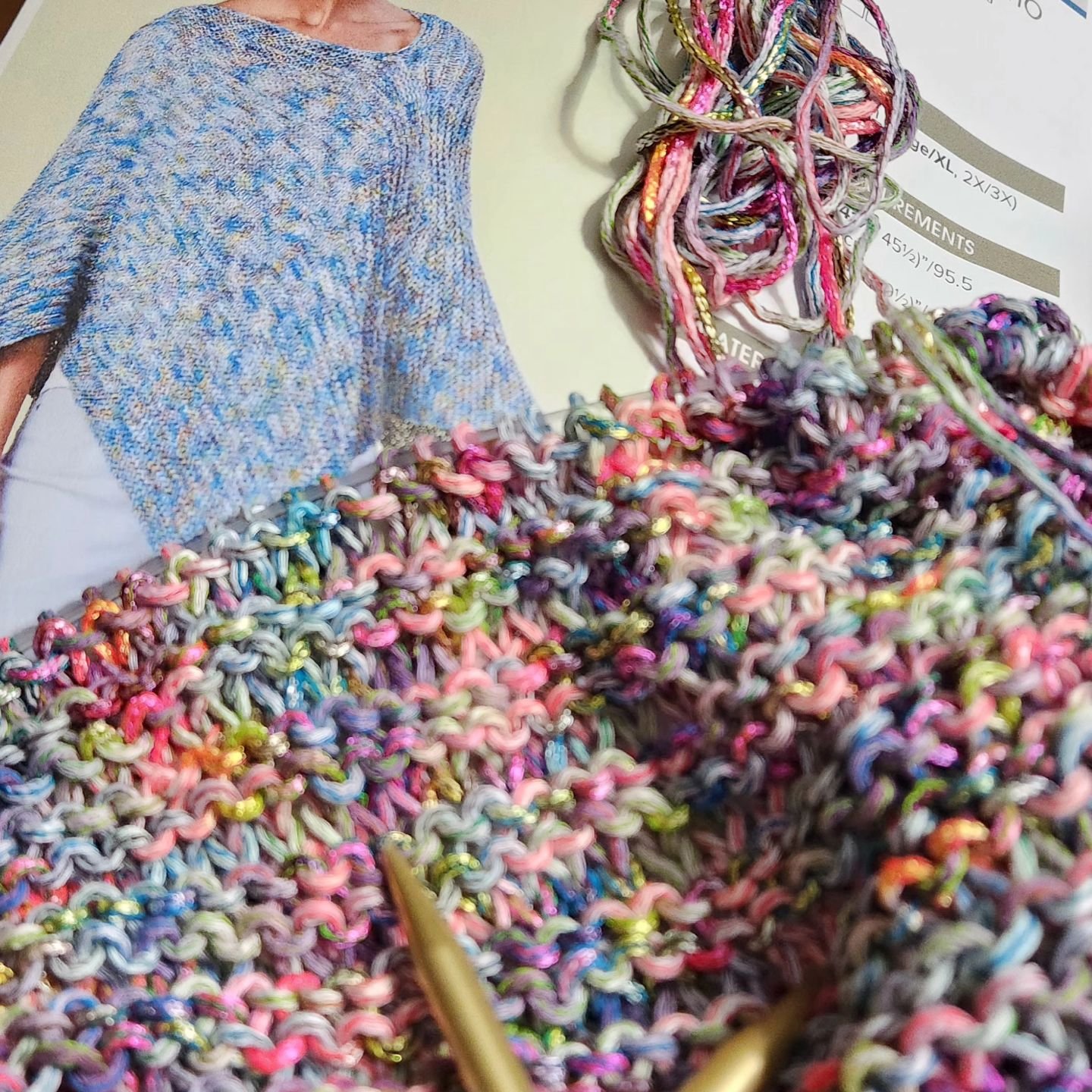 Knitting a poncho with a bit of sparkle to add some fun to a future outfit. #knittingaddict