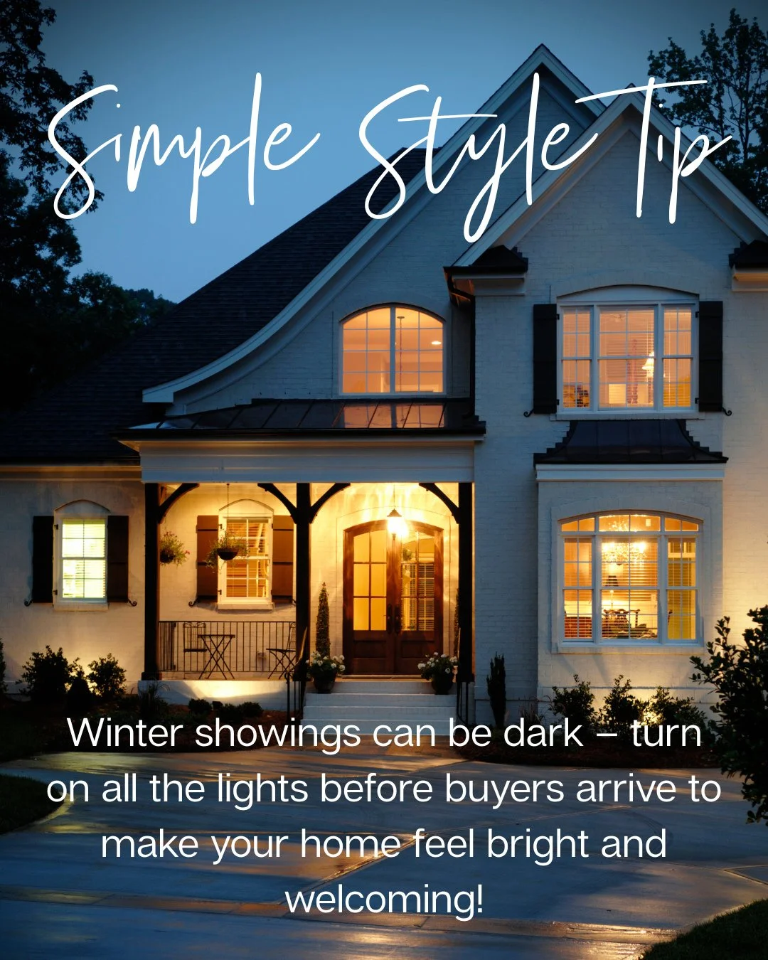💡 December Style Tip: Light It Up! ✨⁠
⁠
Winter days are SHORT, and showings can feel dark and dreary if you're not careful! Here's my simple tip: turn on ALL the lights before buyers arrive &ndash; every lamp, overhead light, and even under-cabinet 