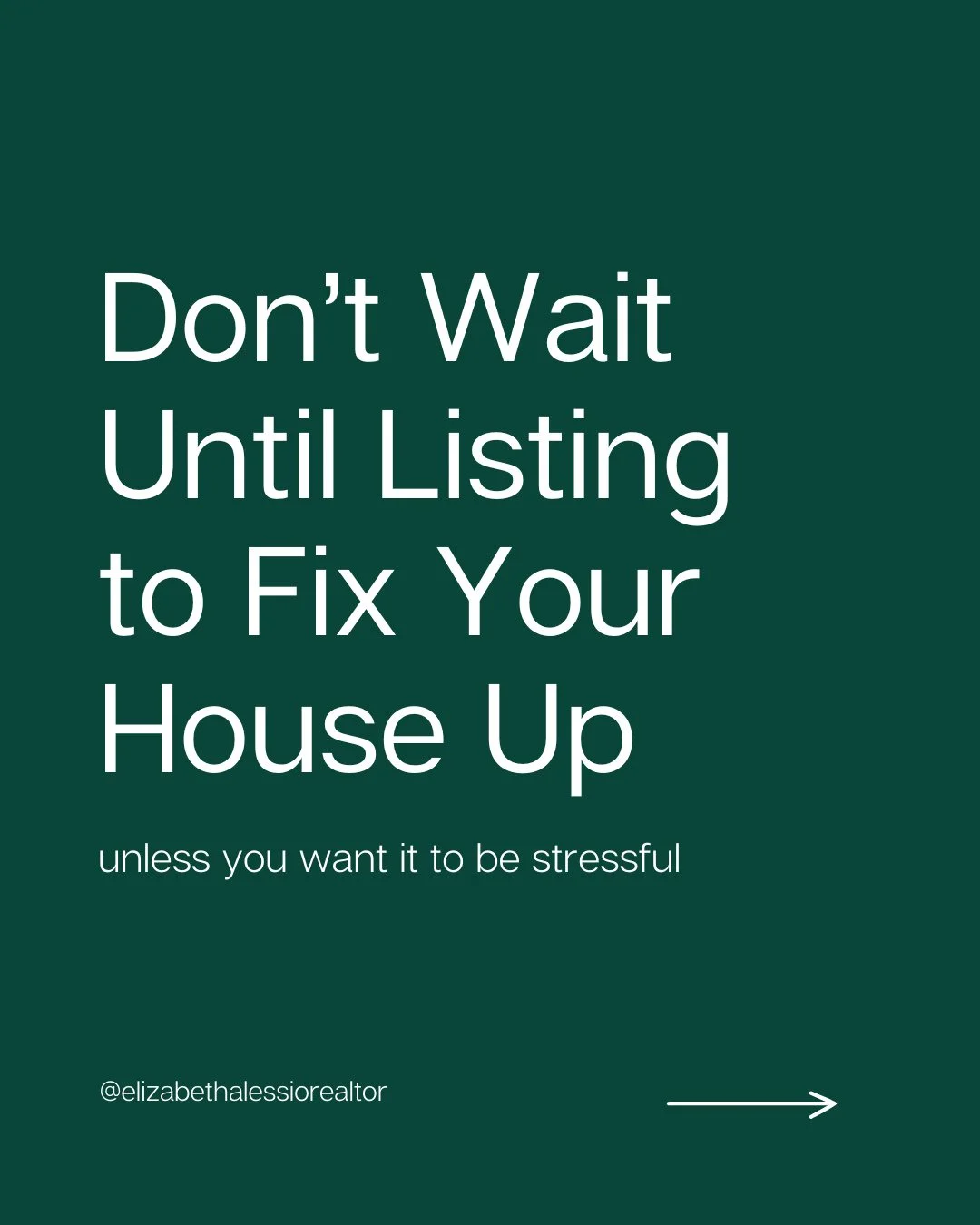 The truth? Most sellers wait until they're ready to list before tackling the "to-do" list.⁠
⁠
Then it hits all at once:⁠
⁠
✅ Touch up paint⁠
✅ Fix that leaky faucet⁠
✅ Deep clean the garage⁠
✅ Trim the overgrown bushes⁠
✅ Replace burnt-out 