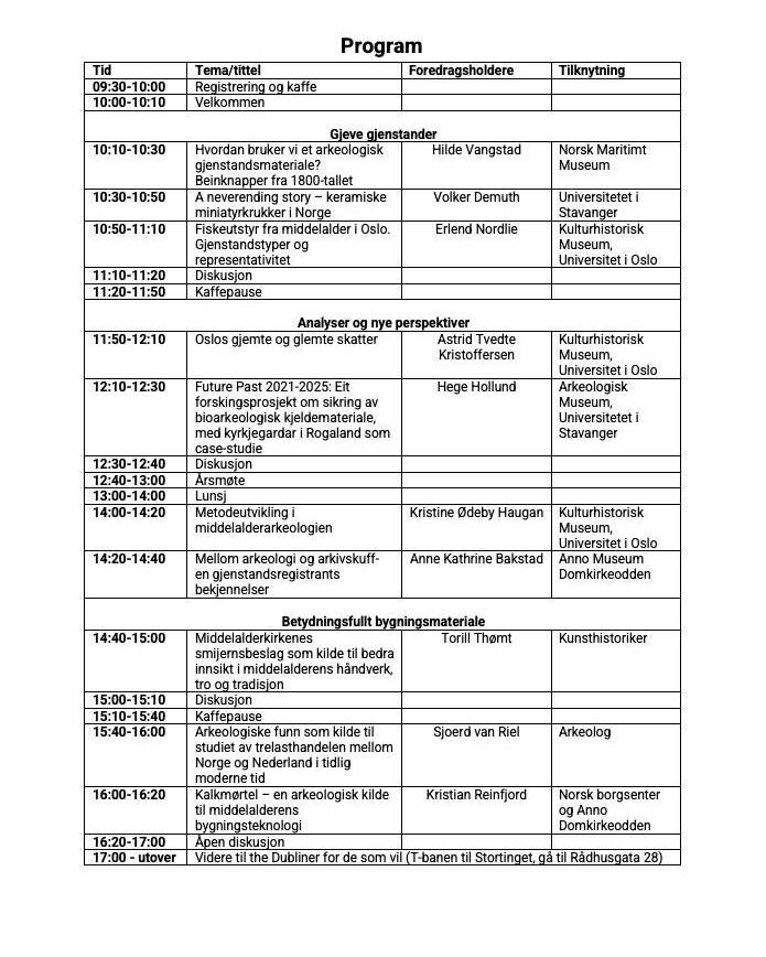 Middelalderarkeologi i Norge - MAiN  inviterer til fagseminar med temaet middelaldergjenstandenes arkeologiske kildeverdi. &Aring;rets seminar vektlegger bruk av fremgravet materiale, enten fra jord, bygninger, sj&oslash; eller arkiv som arkeologiske