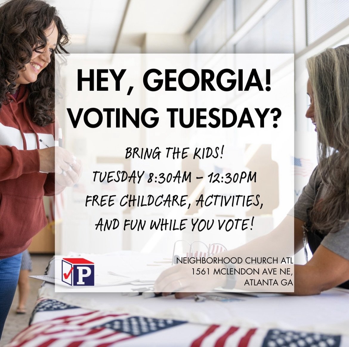 Friends and neighbors! If you&rsquo;re polling place is Neighborhood Church and you haven&rsquo;t voted yet, come on out Tuesday from 8:30 AM until 12:30 PM and bring your kids! 

Our partners at @politisitusa are providing childcare, activities, and