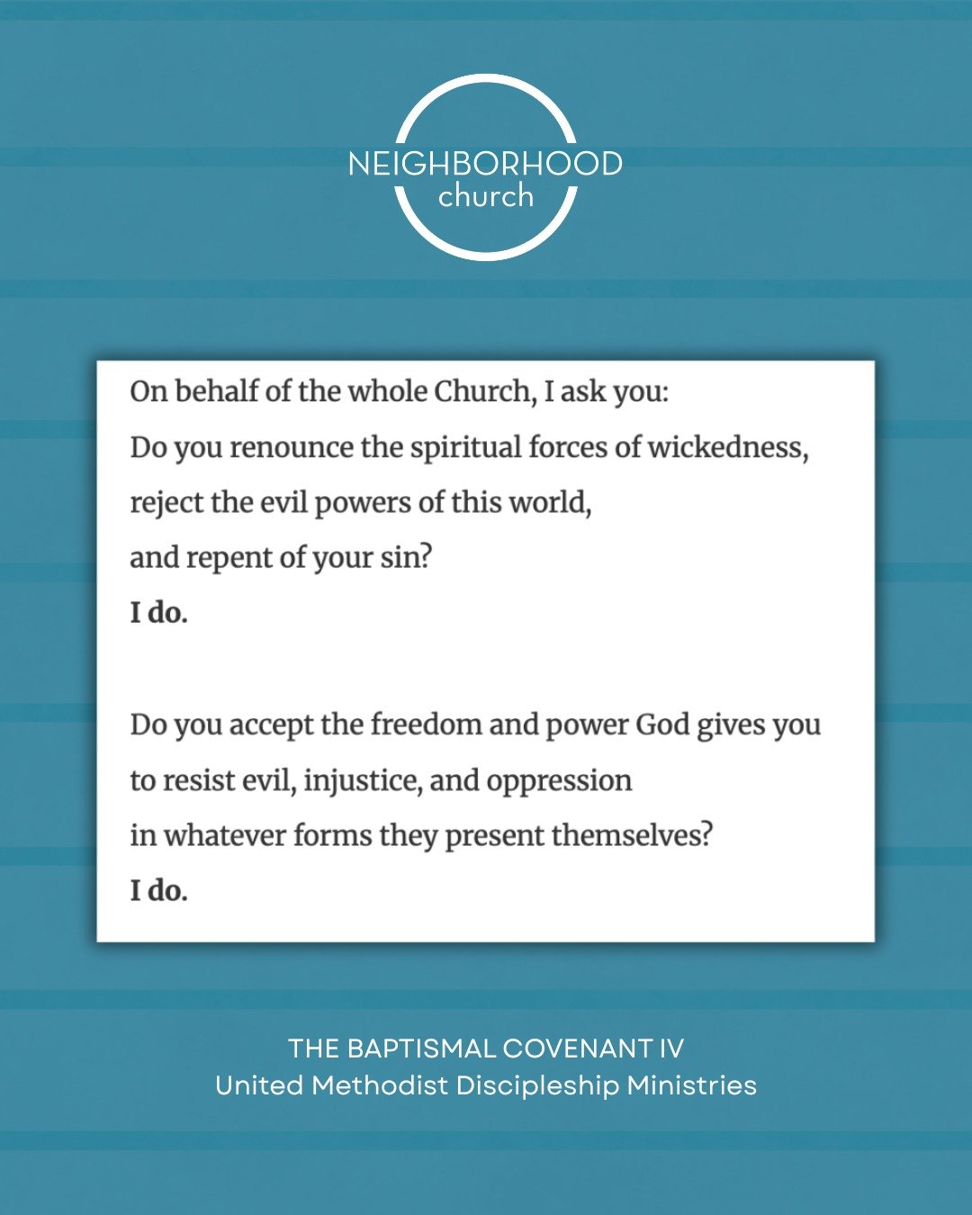 Today feels like a good day to revisit our Baptismal vows. 

We accept the freedom and power God gives us to resist evil, injustice, and oppression in whatever forms they present themselves when we enter into the Covenant of Baptism.

Now is the time