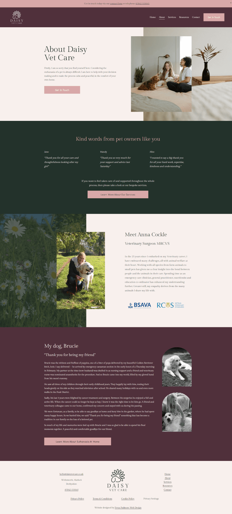 Beautiful about page built on Squarespace