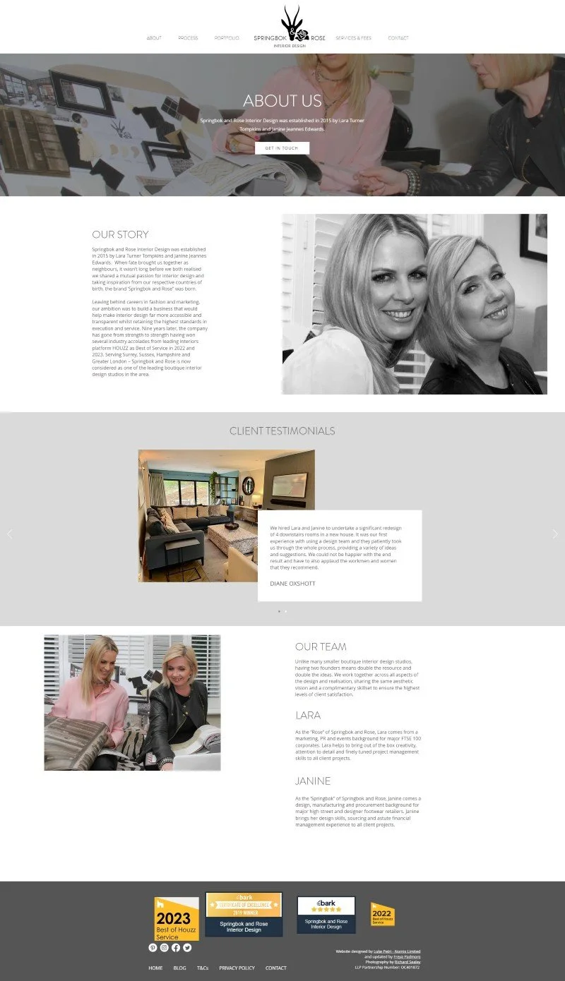 Website about page after redesign