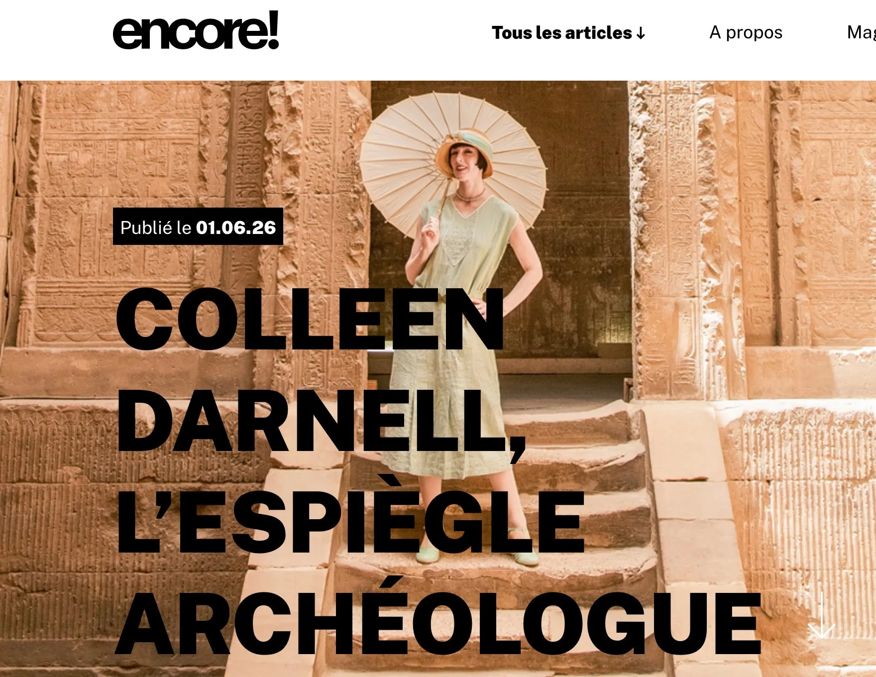 Cover image for encore! showing woman holding parasol and title Colleen Darnell, l'espiegle archeologue