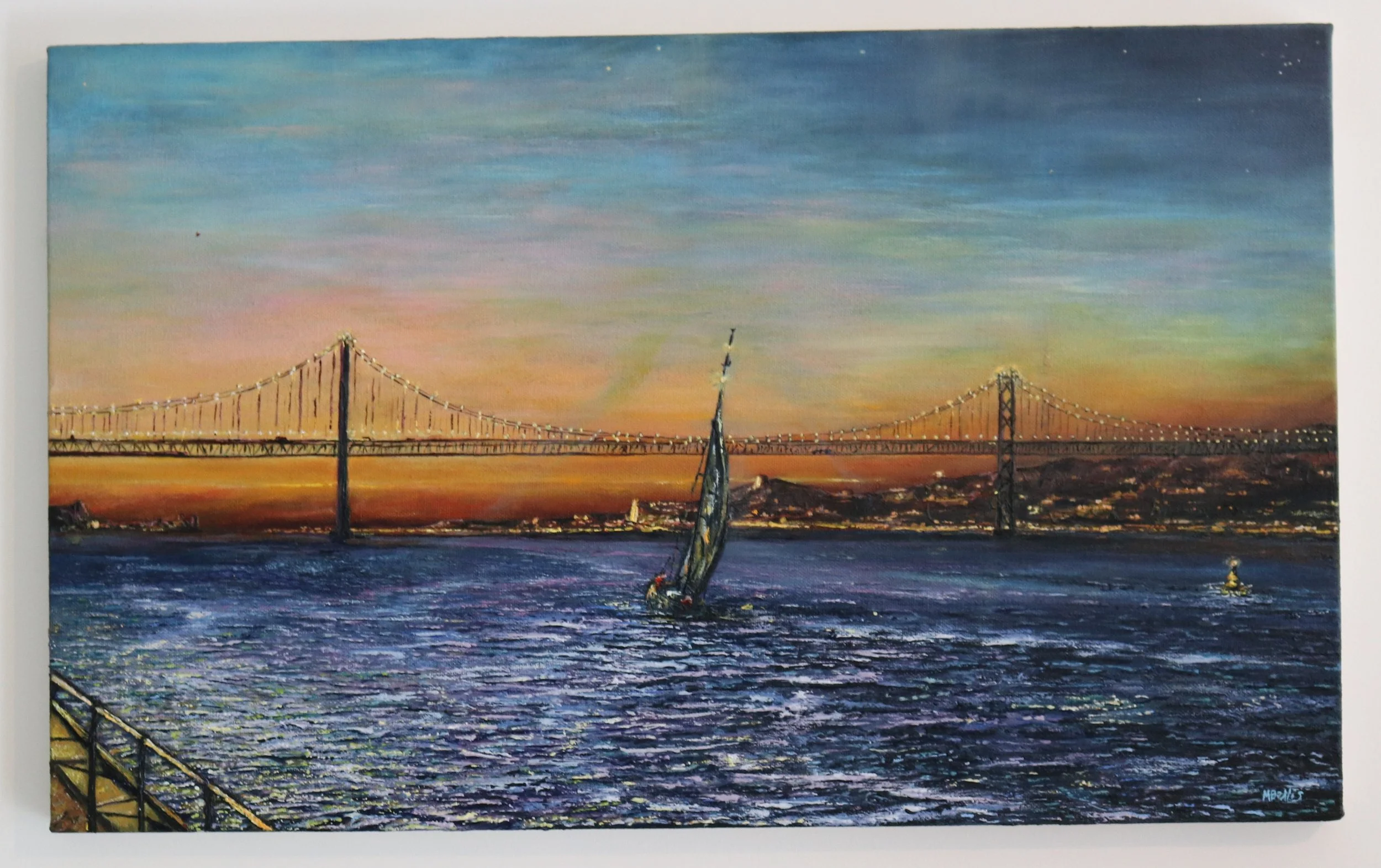 Sunset at Tagus. Oil on canvas 58.5cm (w) x 36cm (h) x 2cm (d)