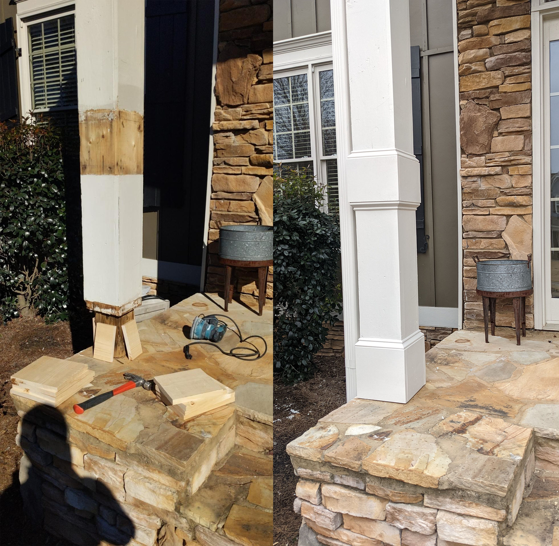 Front porch column refinishing