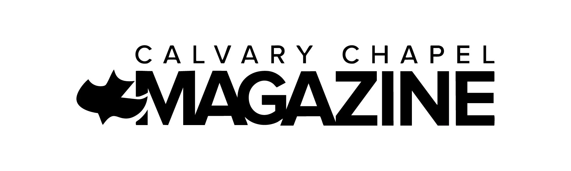 Calvary Chapel Magazine logo in black text on a white background, with a stylized leaf to the left of the word "MAGAZINE."
