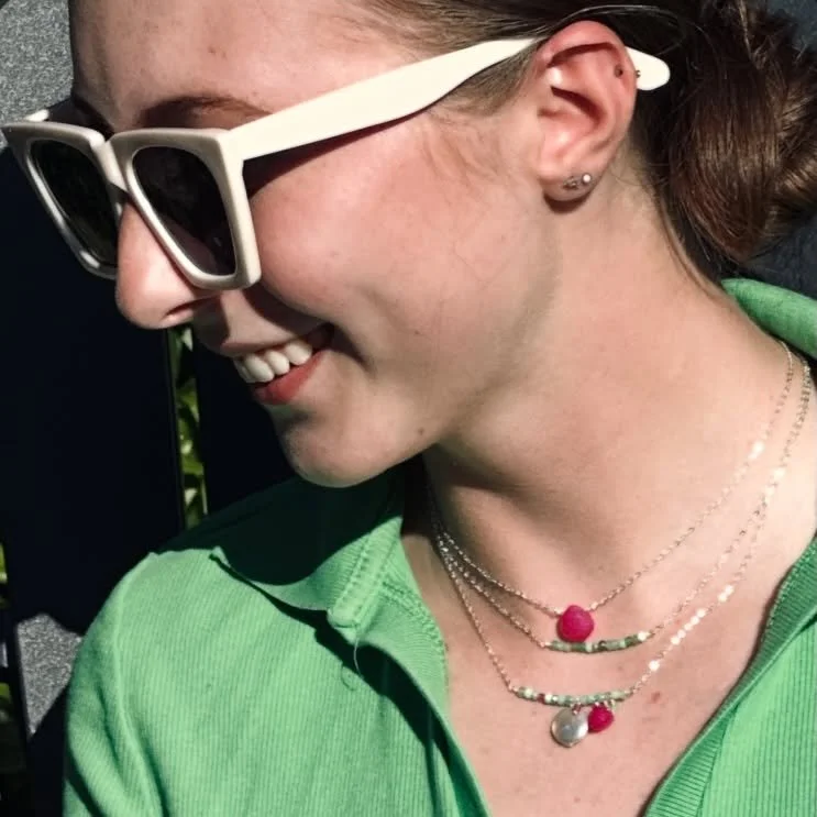 St. Paddy&rsquo;s stack &mdash; hot pink + green and somehow it just works. 🍀✨

Ava rocks the look, fully committed to her green.

And yes&hellip; chrysoprase (in the chalcedony family) showing off like it always does.

Sassy, a little unexpected, a
