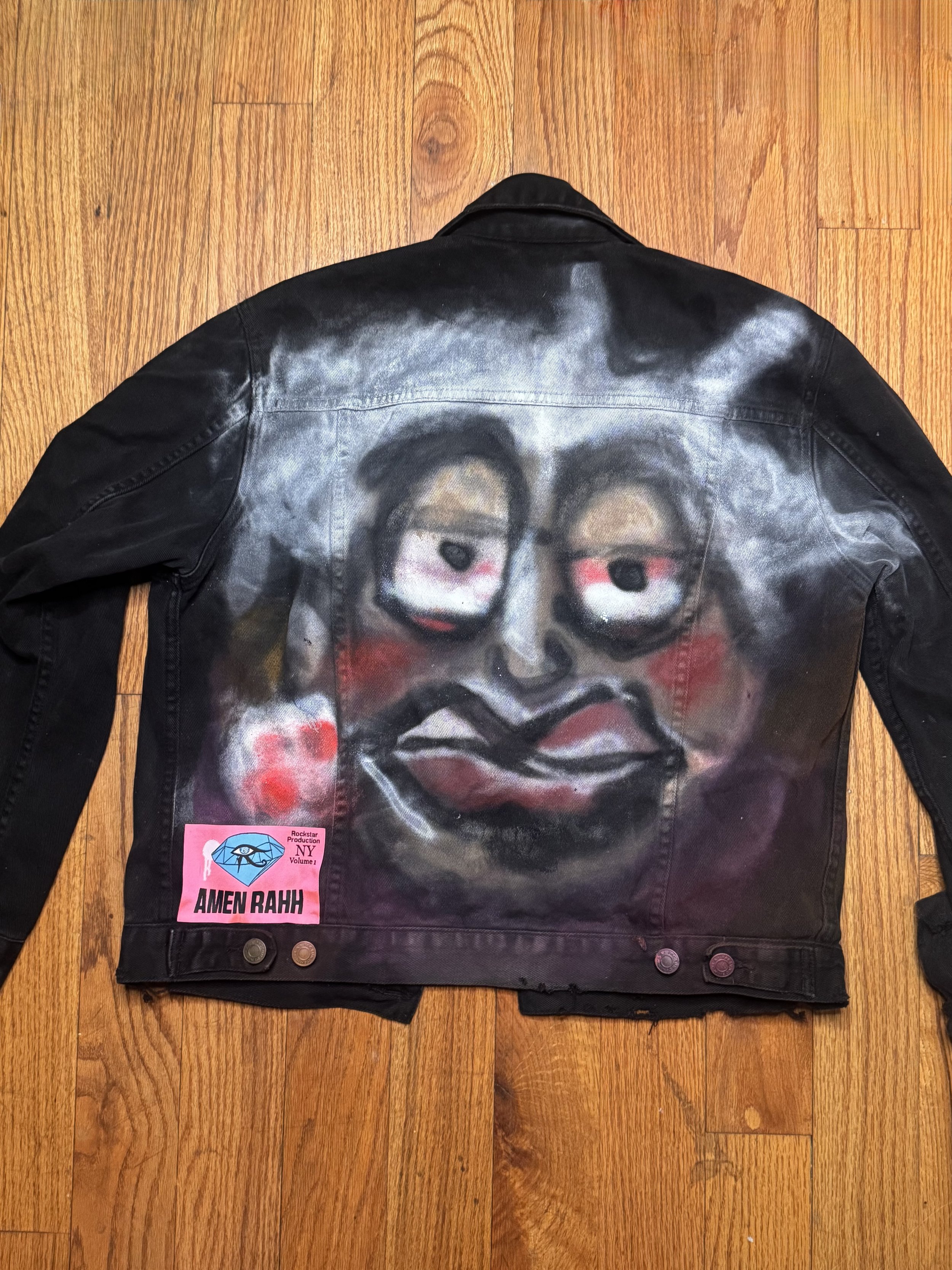 1 of 1 Face Study — Spray-Painted Distressed Denim Jacket