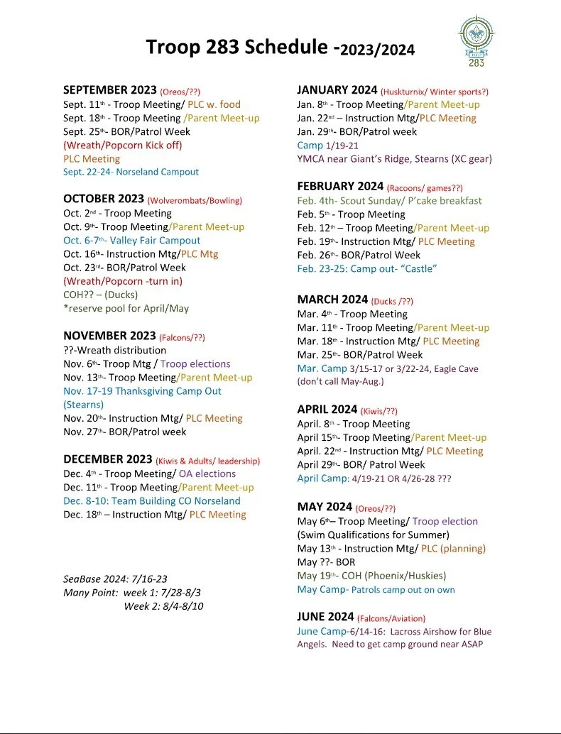 Calendar Troop 283