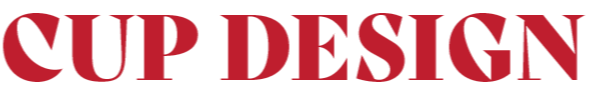 Text that reads 'CUP DESIGN' in bold red font.