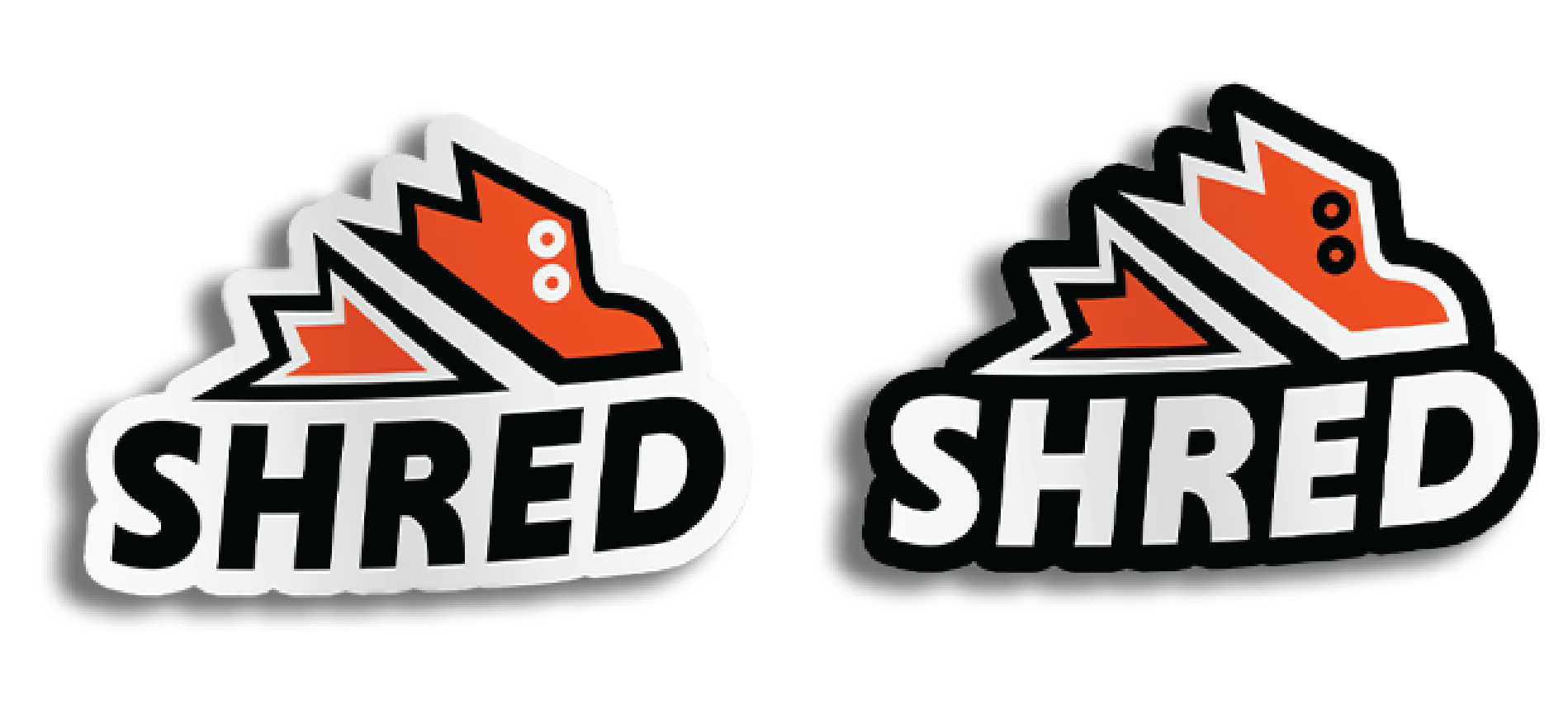 Sticker with the word 'SHRED' and an illustration of a shredded paper in red and black.