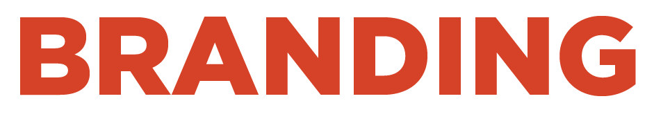 The image displays the word "BRANDING" in bold red capital letters on a black background.
