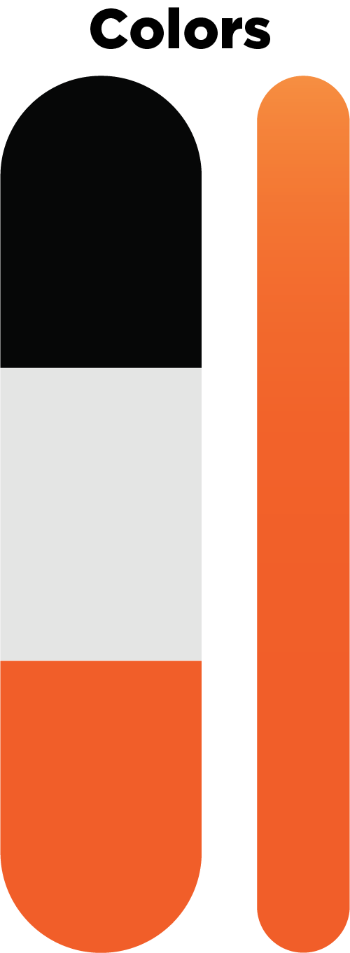 A stylized representation of a beverage container with black, orange, and white sections, resembling a soda or energy drink can.