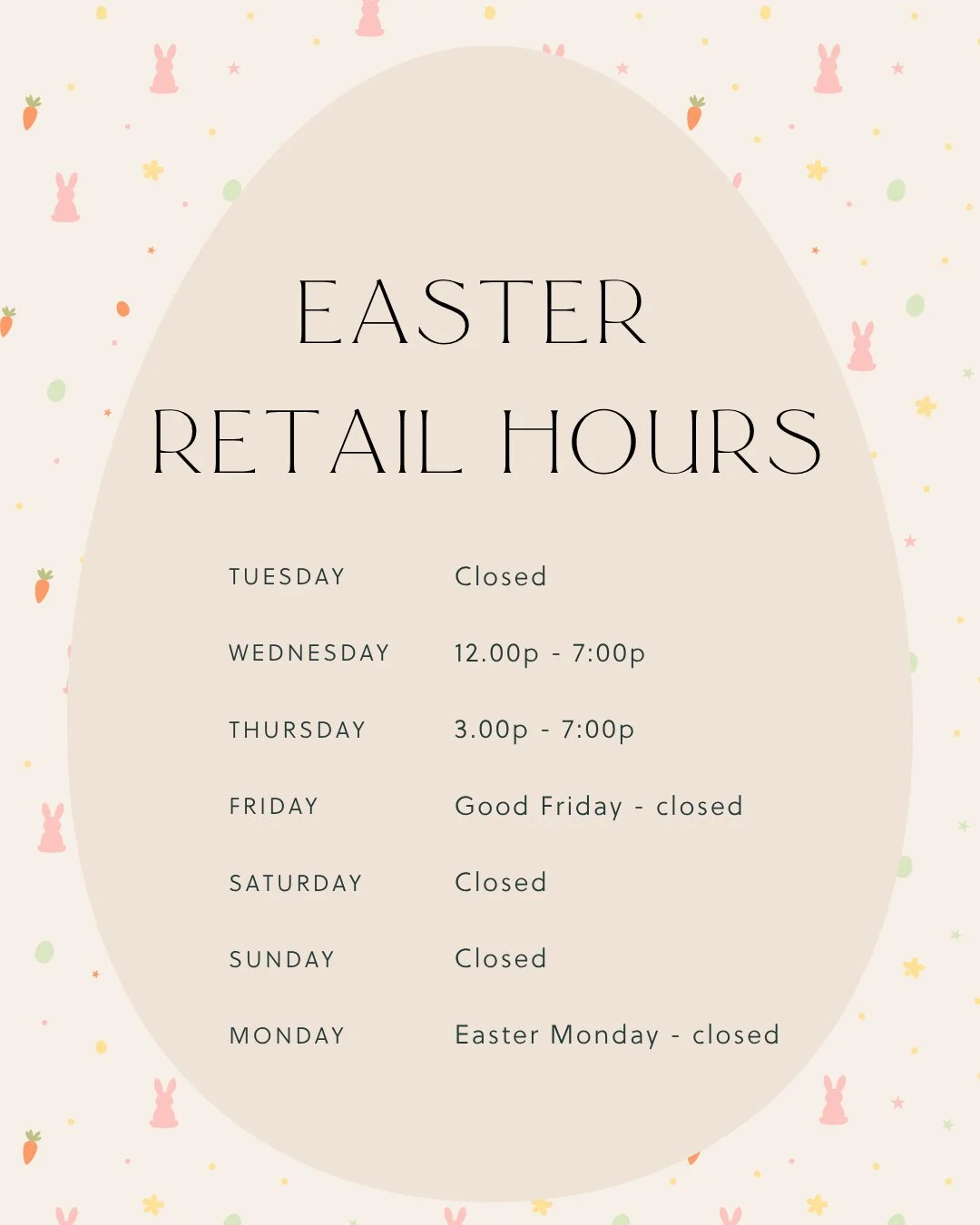 ✨Rest and Rejuvenate✨

Easter weekend begins a new schedule change for us at the spa!  We will be closing the first Saturday of every month starting this weekend in order to give everyone a weekend off.  Stay tuned for an updated Spring/Summer schedu
