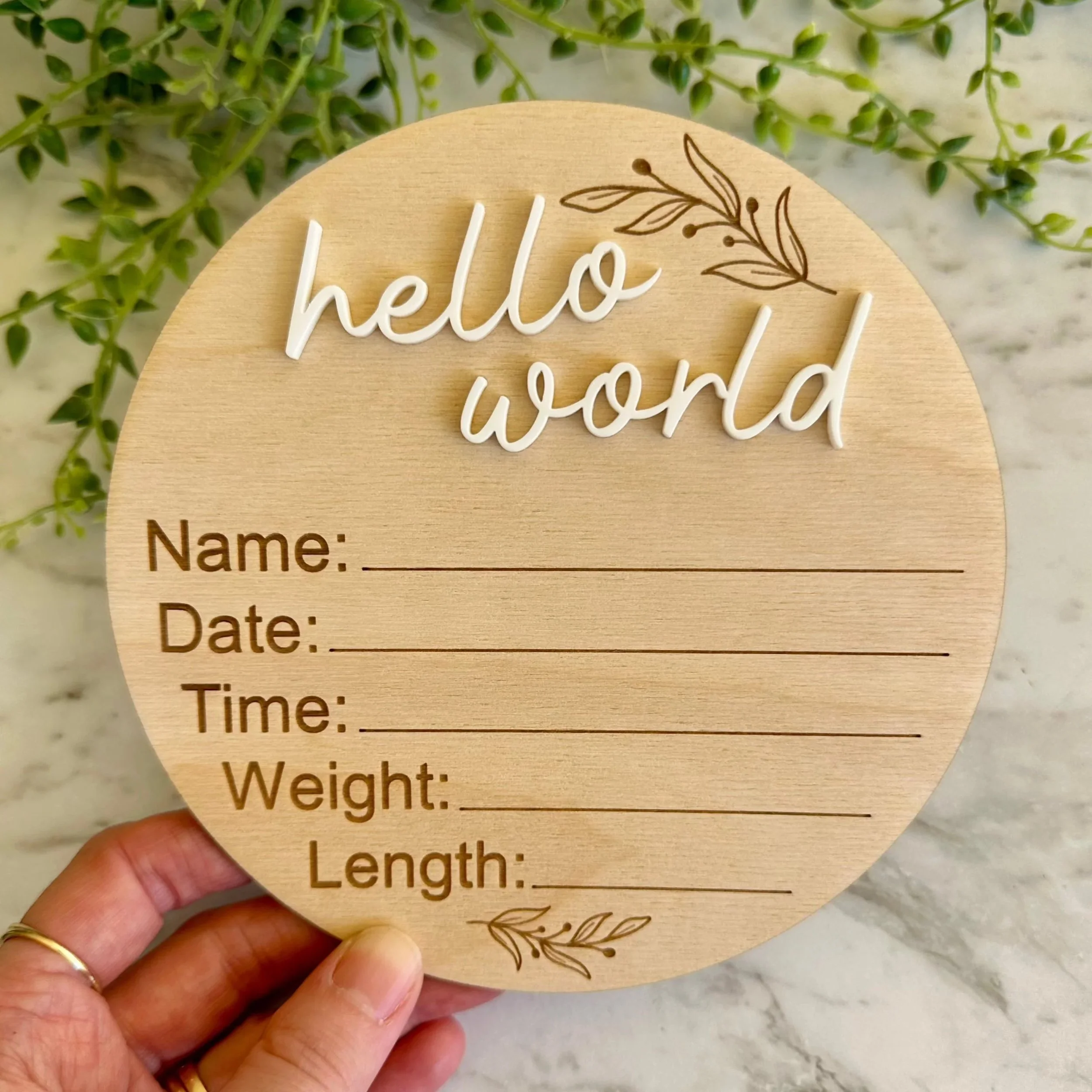 Birth Announcement Wooden Plaque (hello world) $22.95 each