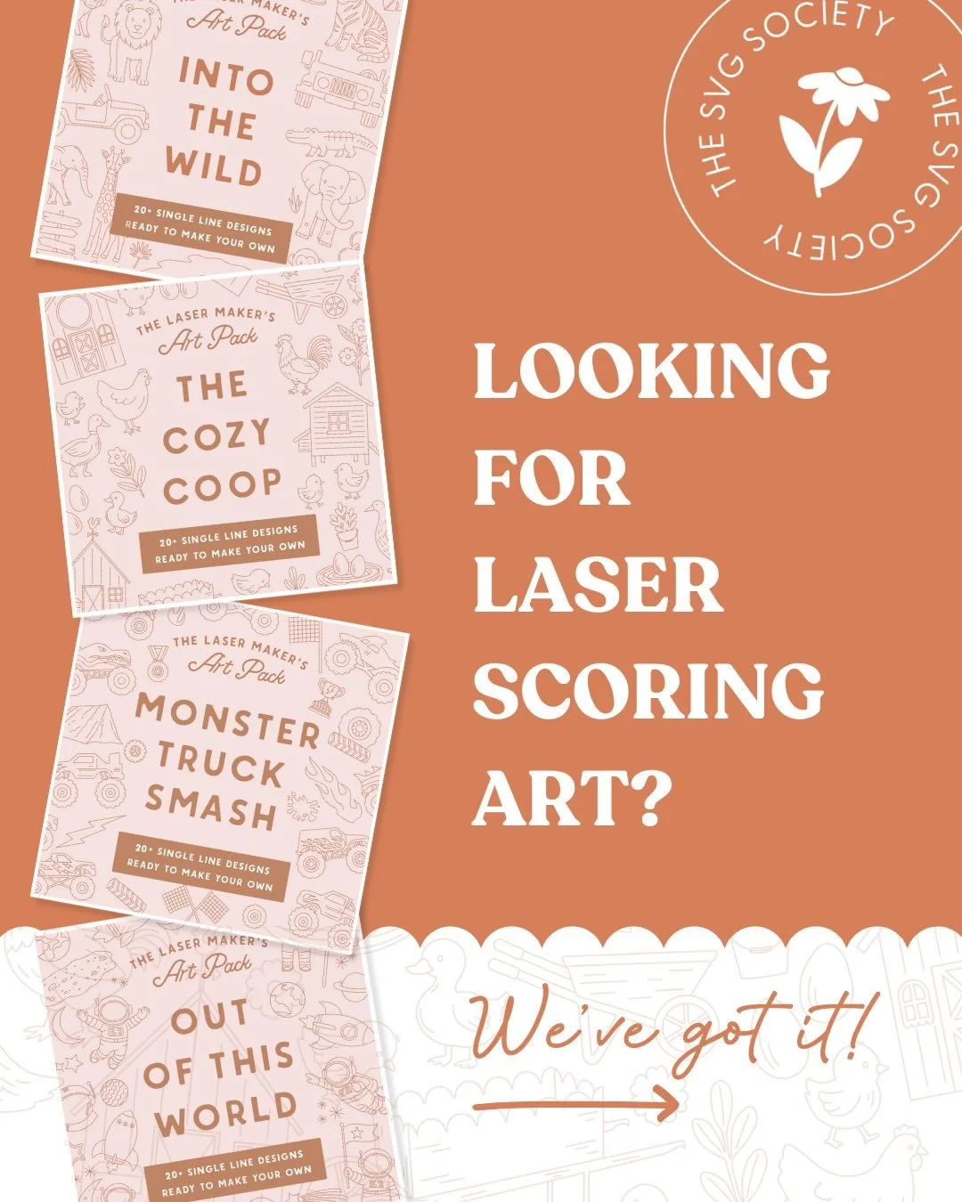 Art packs are some of this month&rsquo;s top downloads, and it&rsquo;s easy to see why!

Scored art gives laser makers a clean, modern starting point without the double lines, messy paths, or file fixing. 

Each art pack includes 20+ designs that are