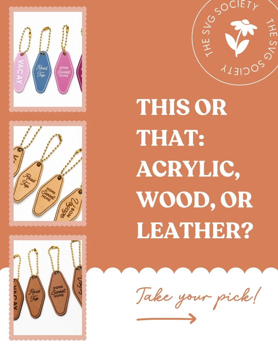 THIS or THAT? Acrylic, wood, or leather 👀

🤎 Acrylic: bold, lightweight, and perfect for adding a pop of color to your booth or shop
🤎 Wood: natural, timeless, and a favorite with our diode users
🤎 Leather: elevated, durable, and effortlessly cla