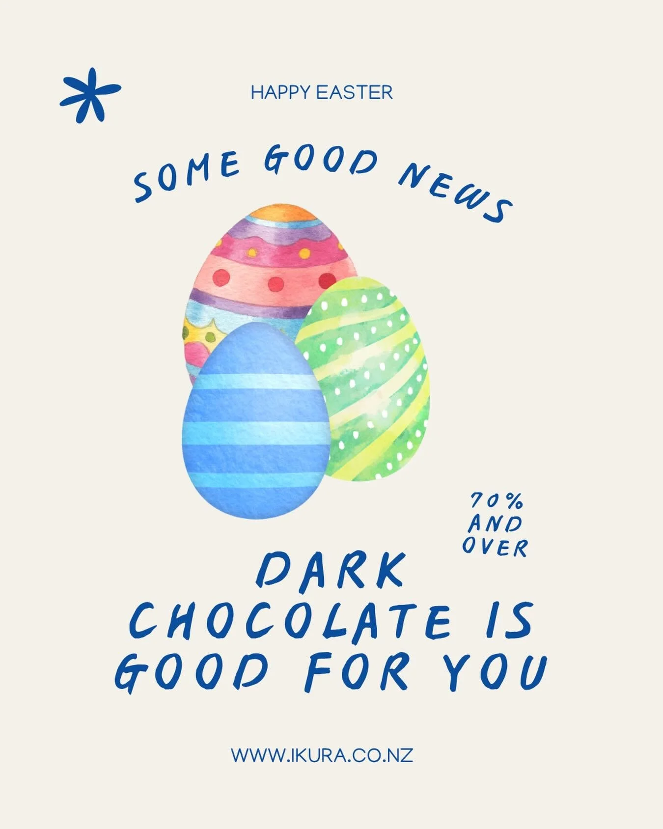 Happy Easter and long weekend x

The good news is Dark Chocolate over 70% cocoa is beneficial for you! 

Dark chocolate is an excellent source of magnesium, providing about 65 mg in a 28g serving of 70&ndash;85% cocoa. 

Dark chocolate is nutritious,