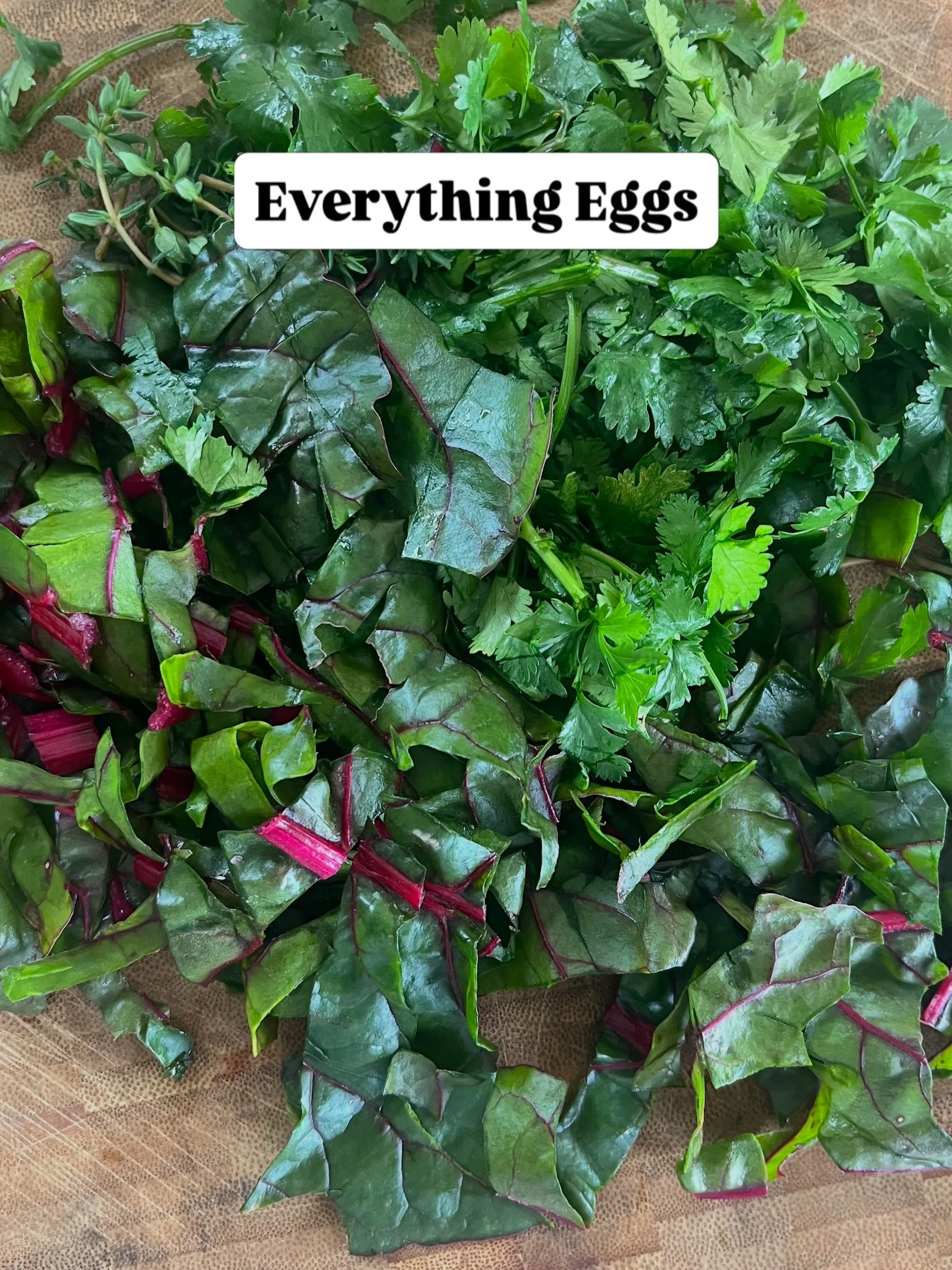 I work from home and MOST days I&rsquo;ll make EVERYTHING Eggs (Omelette).

EVERYTHING Eggs is a mash up of whatever is in the fridge,  leftovers or fresh herbs from the garden.

I&rsquo;m not a fan of Food Waste - it&rsquo;s a great way to use up ka