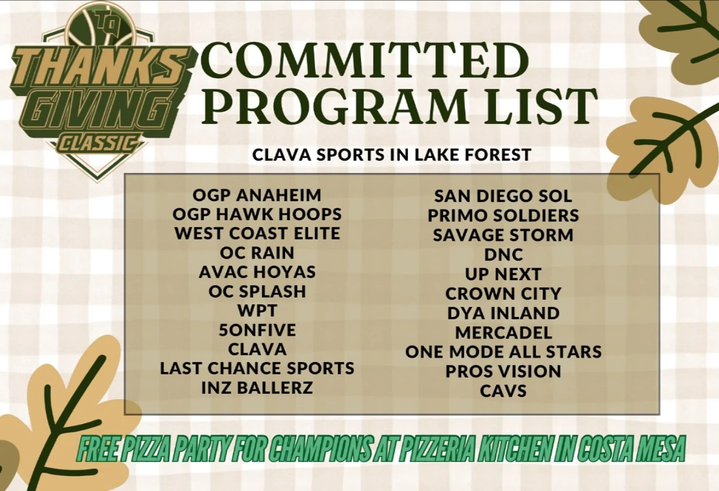 GEARING UP FOR OUR 2nd ANNUAL THANKSGIVING CLASSIC!! Almost sold out at @clavasportsfacility in Lake Forest. Champions get rings and a FREE Pizza Party for their team at @pizzeria_kitchen in Costa Mesa!!! Reach out ASAP to register. 7142207650