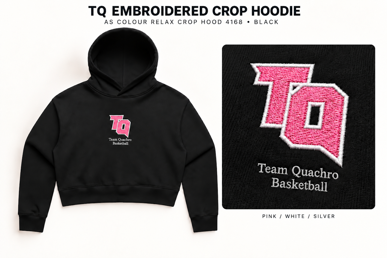 TQ EMBROIDERED CROPPED HOODIE PINK LOGO