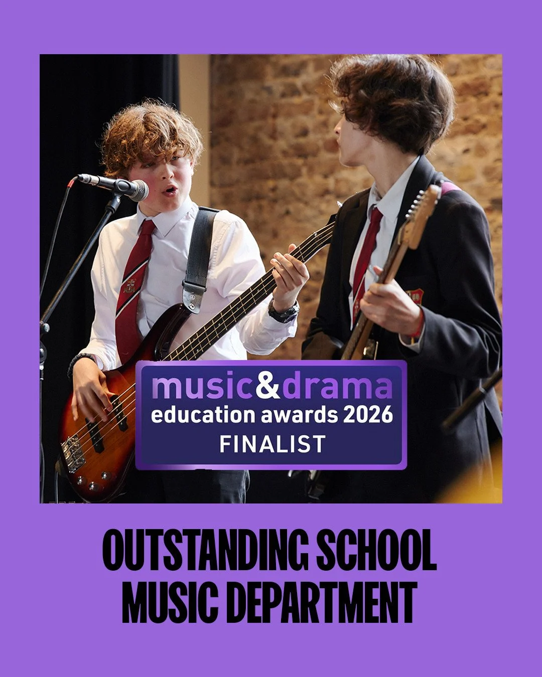 HUGE well-done to RTM Central Foundation Boys&rsquo; School &mdash; shortlisted for both &lsquo;Outstanding School Music Department&rsquo; and &lsquo;Instrumental or Vocal Teacher of the Year&rsquo; at the Music &amp; Drama Education Awards 2026 👏⁠
