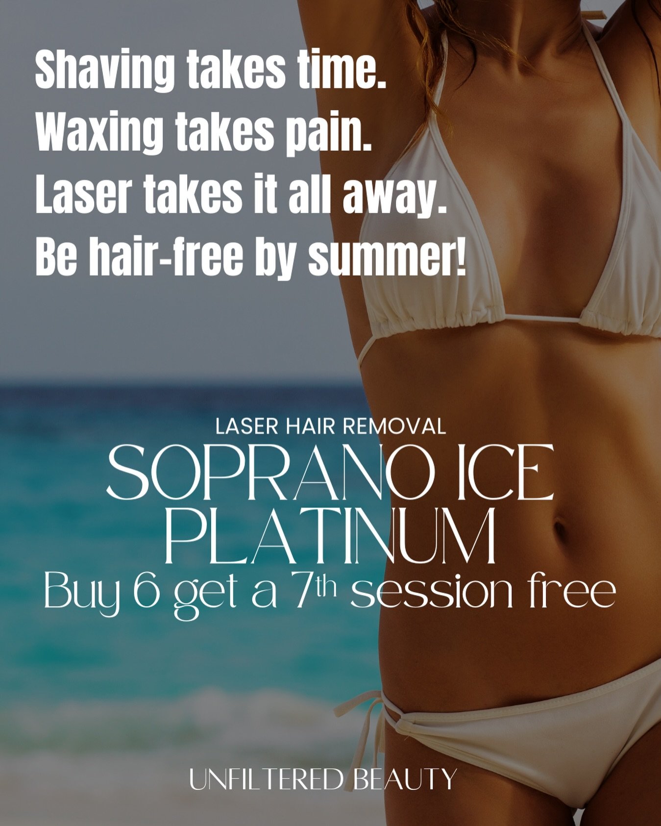 Stop wasting money on razors &amp; waxing, invest in the number one laser on the market. With results in as little as 6 sessions, that lasts years! 

Smooth skin, zero maintenance 
Start now &amp; be ready for summer 2026
Full Body Packages $325 per 