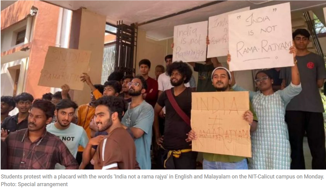 NIT-Calicut student protesting with 'India, not a Rama Rajya' placard thrashed on campus