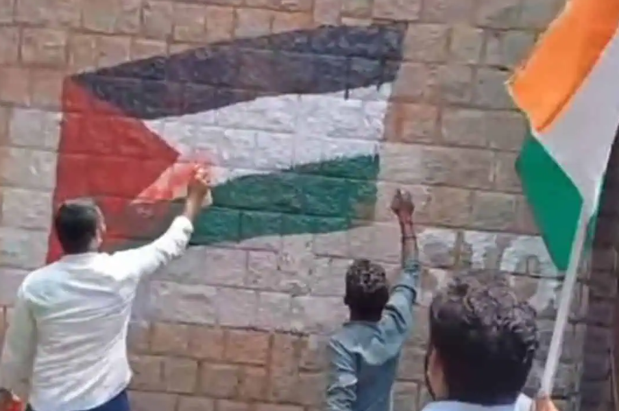 ABVP Vandalises Palestinian Flag Mural at University of Hyderabad
