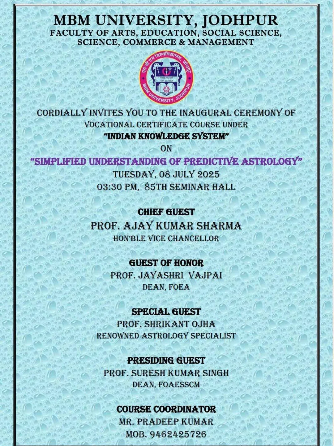 Inauguration of IKS Course at MBM University, Jodhpur